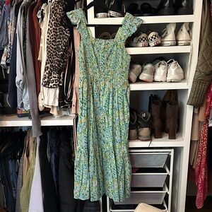Anthropologie Blue Floral Midi Dress